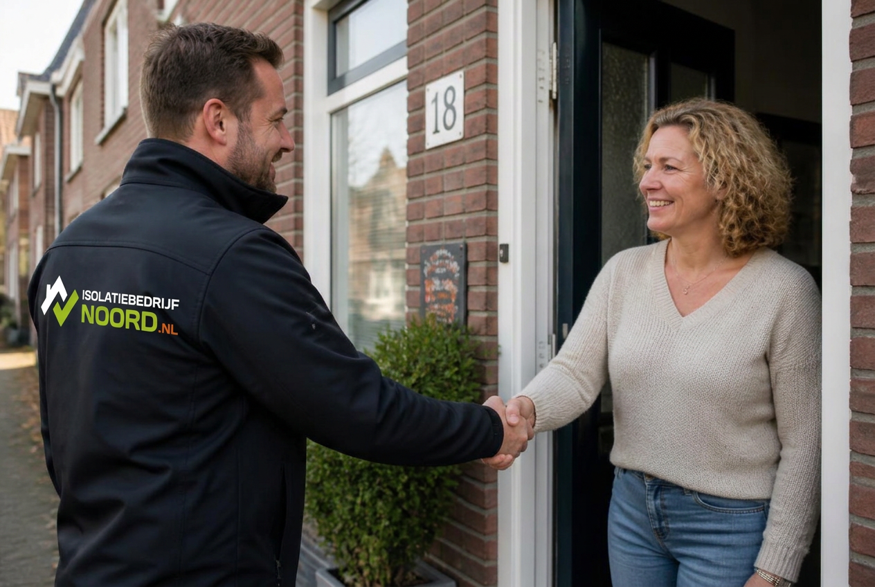 Adviseur van Isolatiebedrijf Noord bij een klant aan de deur